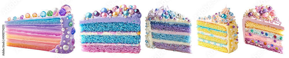 Poster png colorful layered cake slices, element set on transparent background