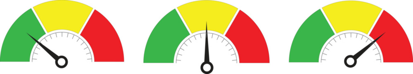 Gauge displaying performance with green yellow and red zones on white backdrop. © UmmeKulsum