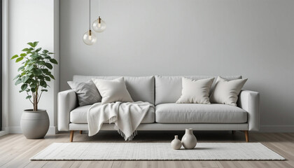 Modern Living Room Interior Design  Cozy Sofa  Plants  Lamps