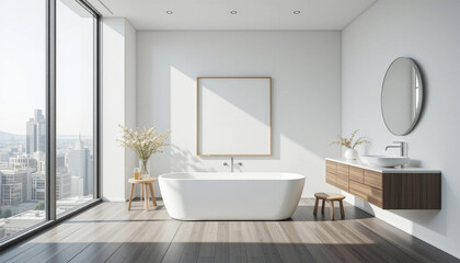 Modern Minimalist Bathroom Design  Freestanding Tub  City View