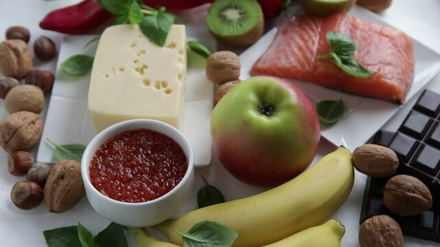 Foods for good mood and happiness. Food high in serotonin, dopamine, antioxidants