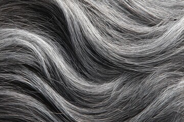 A close-up shot of wavy, grey hair, textures