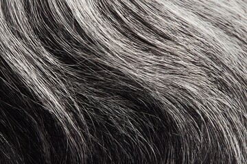 Fototapeta premium Close up photo of a textured, wavy fur surface in shades of gray and black, creating a striking pattern