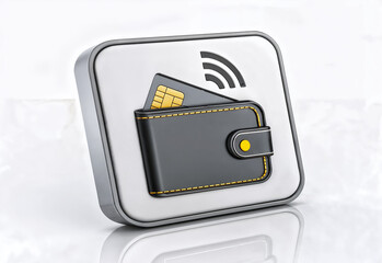 Digital wallet with credit card and contactless payment isolated on white background