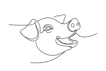Continuous one line drawing happy piglet head