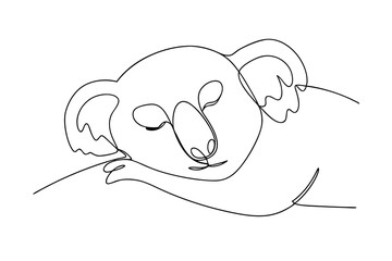 Continuous one-line drawing of a sleeping koala