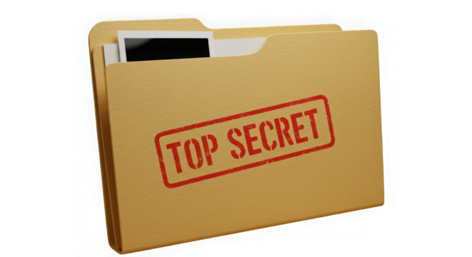 Top secret file folder confidential document isolated on transparent background