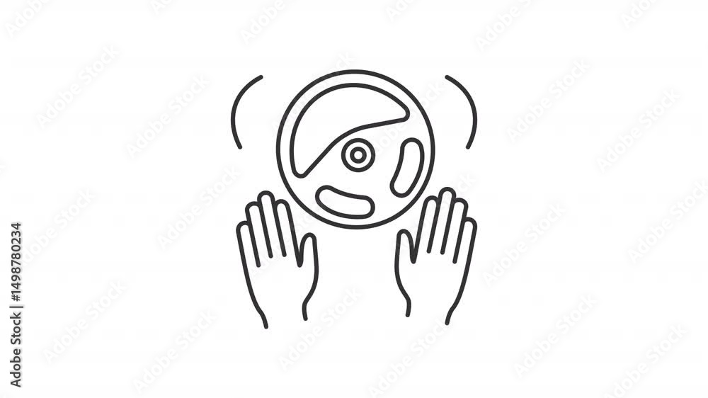 Poster steering wheel line animation. autonomous car animated icon. moving signal waves. artificial intelli