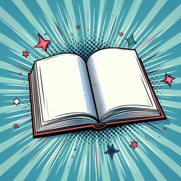 book open pop art ray background reading knowledge education learning writing literature retro style inspiration information