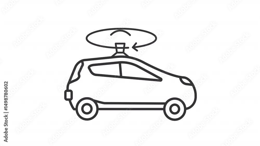 Poster lidar car line animation. ai vehicle animated icon. moving arrow, circle. shaking transport. navigat