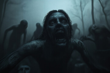 a zombie, a monster in melancholic, demonic, dark horror