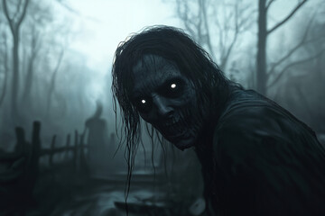 a zombie, a monster in melancholic, demonic, dark horror
