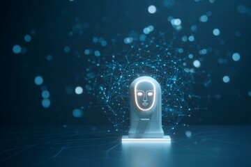 3D icon of a smart home security system with facial recognition, enhancing home safety