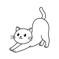 Cute Cat Stretching - Minimalist Black and White Illustration