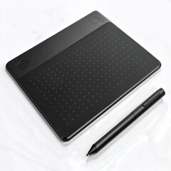 Black graphic tablet and pen for digital art isolated on white background