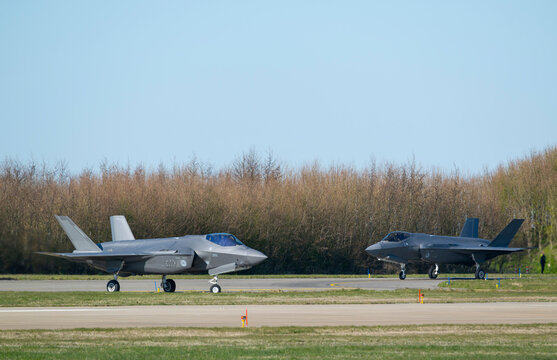 F-35 stealth fighter jets on a runway during a NATO exercise with the Dutch airforce