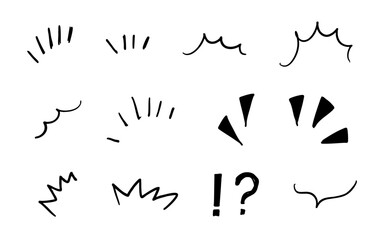 手書きの黒い気づき線　漫符アイコンセット(モノクロ)