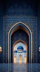 Obraz premium Majestic gateway revealing stunning mosque at sunset, showcasing Islamic architecture