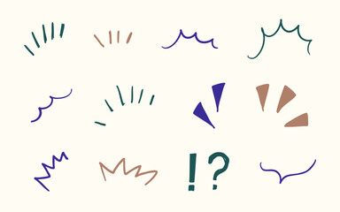 手書きの黒い気づき線　漫符アイコンセット(カラー)