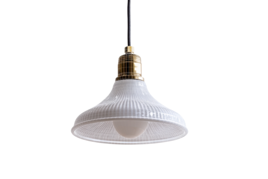 Elegant modern hanging pendant light with wireframe design on black background, cut out