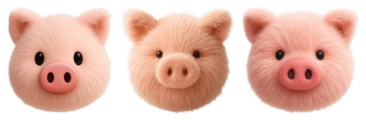 PNG Cute fluffy pig emojis, element set on transparent background