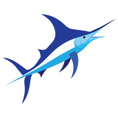 a graceful watercolor of a blue marlin with a long