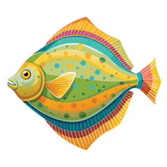 a vivid watercolor of a flounder fish with its flat body