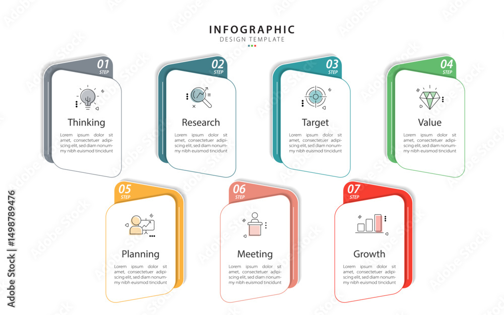 Poster timeline creator infographic template. 7 step timeline journey, calendar flat simple infographics de