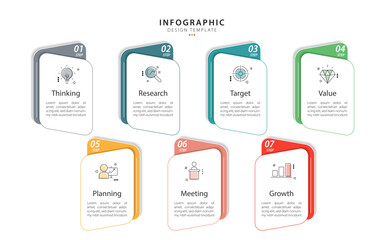 Obraz premium Timeline Creator infographic template. 7 Step timeline journey, calendar Flat simple infographics design template. presentation graph. Business concept with 7 options, vector illustration.