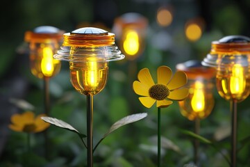 3D rendering of solar-powered garden lights, perfect for energy-efficient gardens