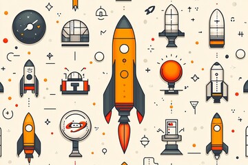 Rockets, space, innovation, seamless pattern, background, website