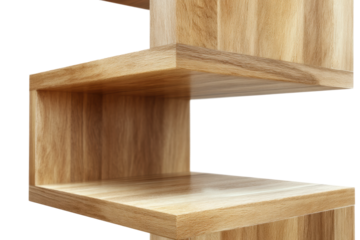 Modern wooden zigzag shelf design with natural finish and minimalist appeal, cut out