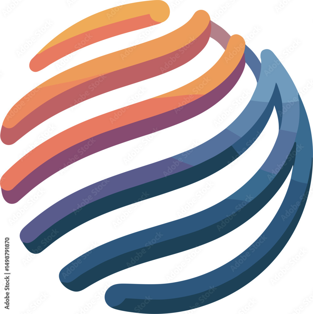 Poster abstract three dimensional stylized globe illustration featuring curving stripes in a gradient of co