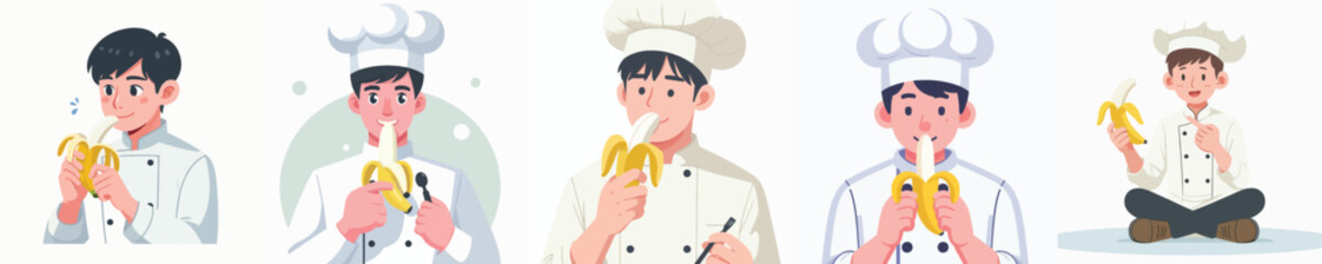 chef character vector eating banana