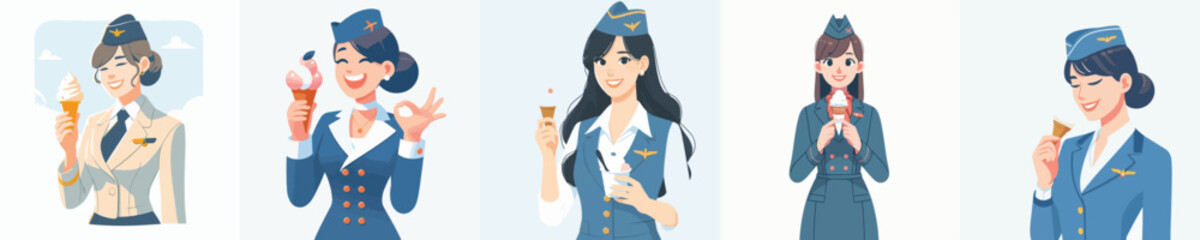vector character stewardess eating ice cream