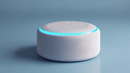 Voice-activated, smart speaker, rendered in 3D and placed on a neutral background