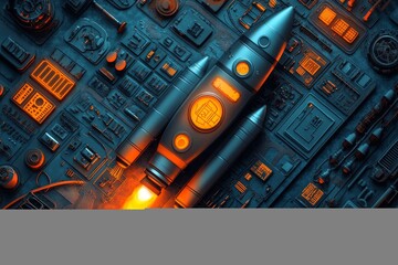 Rocket launching from tech circuit board