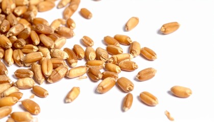 Wheat Kernels on Isolated White Background &ndash; Fresh Whole Grain Still Life with Natural Lighting and High Detail Focus