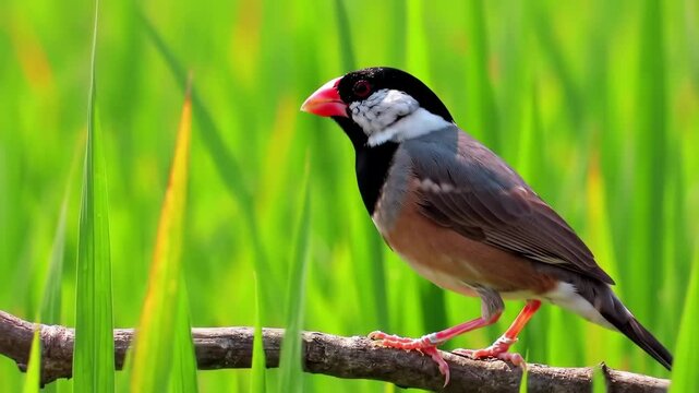 Java Sparrow Bird in Rice Paddy Field Stunning Wildlife Photography
