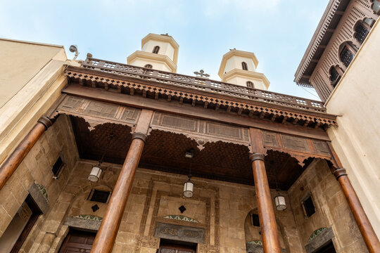 Facade of the historic Hanging Church in Cairo, showcasing Coptic architecture.