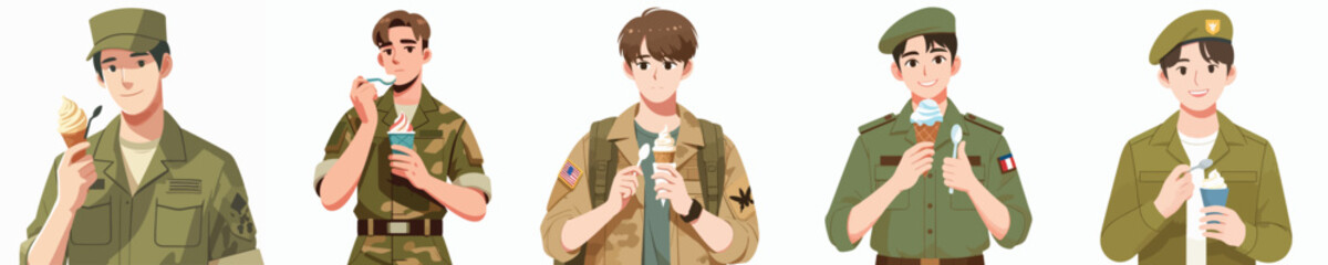 soldier character vector eating ice cream