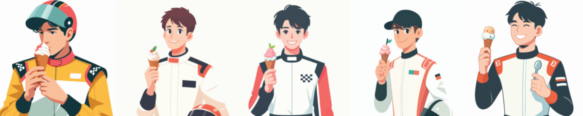 racer character vector eating ice cream