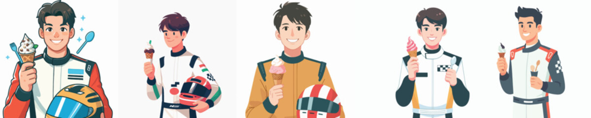 racer character vector eating ice cream