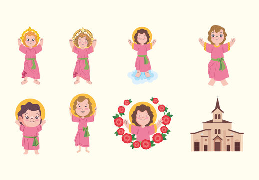 Colorful Divino Nino Jesus Catholic Religion Icon Design Set
