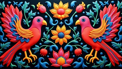 Fototapeta premium richly detailed and colorful Hispanic textile embroidery design