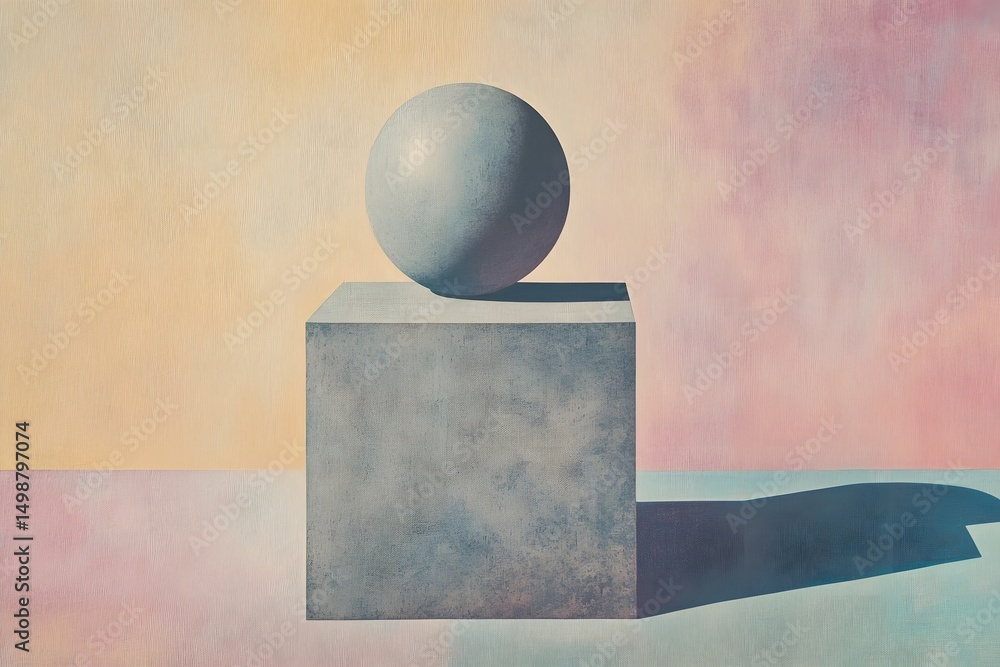 Poster abstract geometric composition with cube and sphere