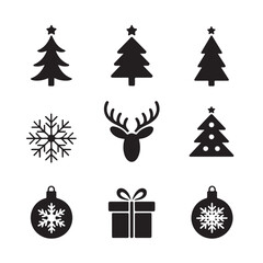 Festive Christmas Minimalist Silhouettes Holiday Vector Icons Set