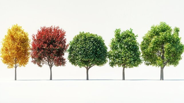 Five trees in various autumnal stages