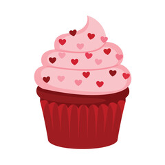 Red Cupcake with Heart Decorations