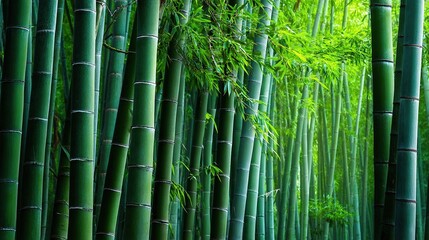 Fototapeta premium Serene Bamboo Grove Surrounded by Lush Green Environment